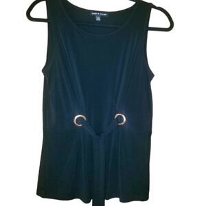 Cable & gauge Bk Knit Sleeveless Fitted Top w/Brass Grommets & Belt sz S